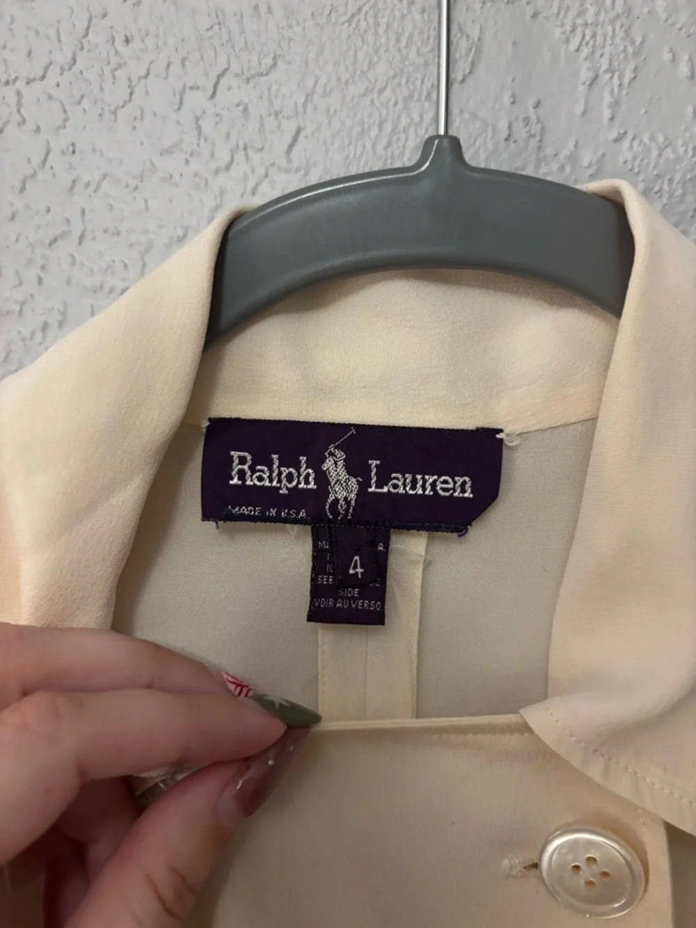 Vintage Ralph Lauren Ivory 100% Silk Double Breast Blouse Size 4 Dolman Sleeves - Picture 4 of 5